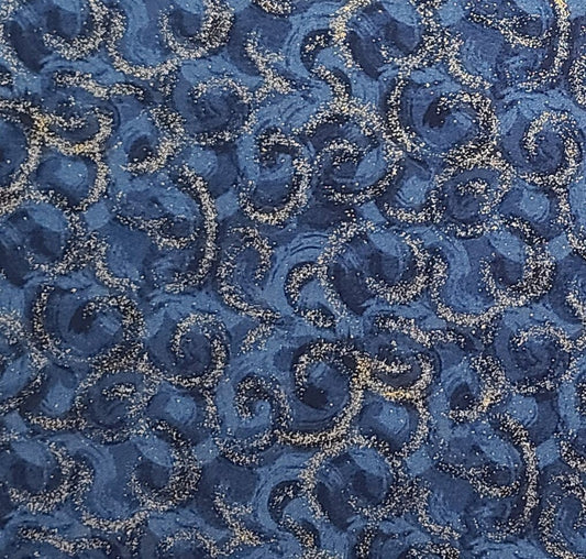 AI-214 Exclusively for Jo-Ann's R.E.D. International Textiles - Navy Tonal Fabric / Metallic Gold Swirls