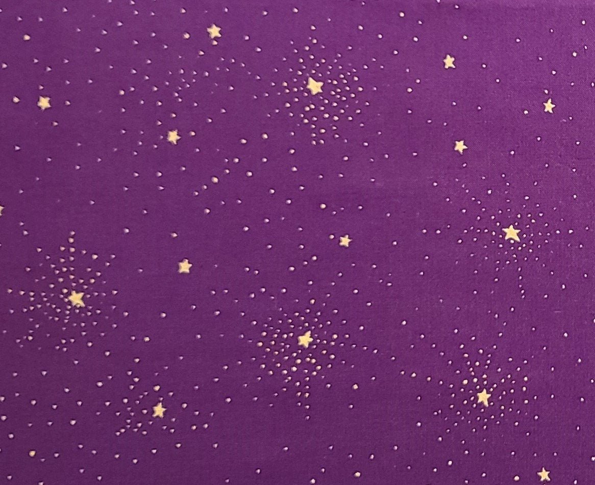 Christmas Stars by "Past & Presents" for Daisy Kingdom 1995 - Dark Plum Fabric / Gold Metallic Star Print