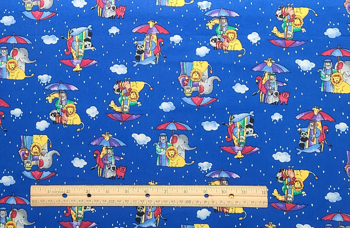 EOB - Fabric Traditions 1997 - Medium Blue Fabric / Primary Colored Cartoon-Style (Juvenile) Noah's Ark Print