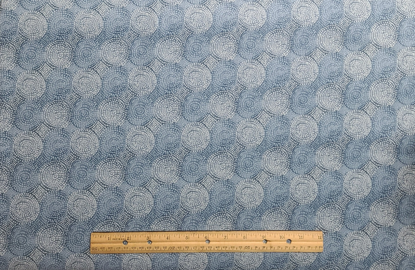 Multi-Tone Light Denim Blue Fabric / Circular Mosaic Print - Selvage to Selvage Print