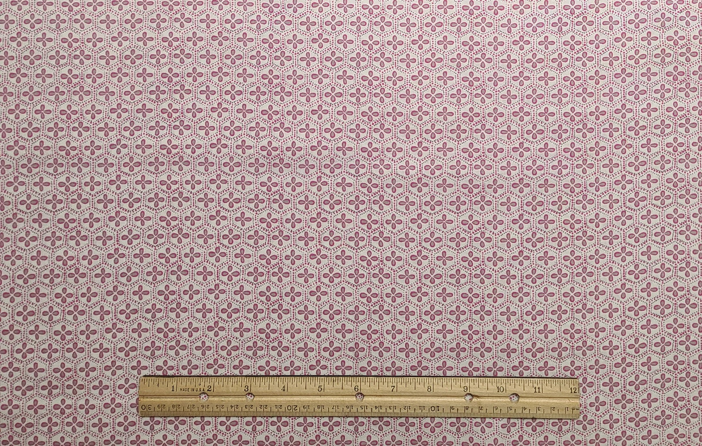 Designed and Produced Exclusively for Joann Fabric and Craft Stores - White Fabric / Bright Pink and Gray Retro Flower and Hexigon Print