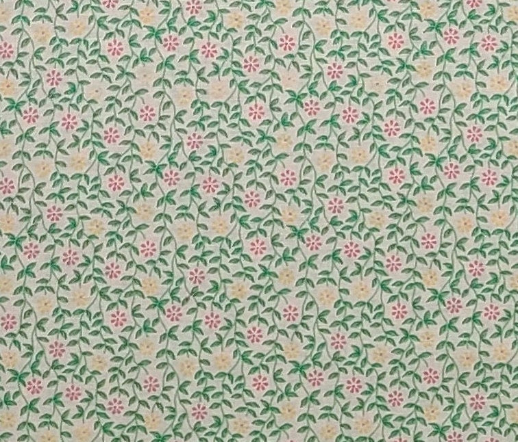 Fabric Traditions 1996 #2481 - White Fabric / Pink and Yellow Flower Print / Bright Green Leaves