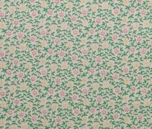 Fabric Traditions 1996 #2481 - White Fabric / Pink and Yellow Flower Print / Bright Green Leaves