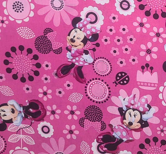 CP 52085 Minnie Allover Disney for Springs Creative Product Group 2014 - Bright Pink Fabric / Pink, Black, White Flower Print / Minnie Mouse