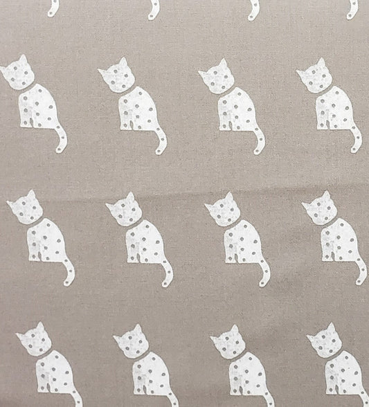 Riley Blake Design Pattern c10599. Old Made by J. Wecker Frisch 2021 - Cat Stamp - Gray Fabric / White Cat - Polka Dotted Cat Silhouette