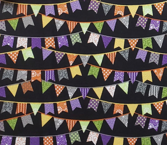 EOB - Hometown Halloween by Kimberbell from Maywood Studio - Halloween Flags - Black Fabric / Purple / Orange / Green / Penant-Style Banner