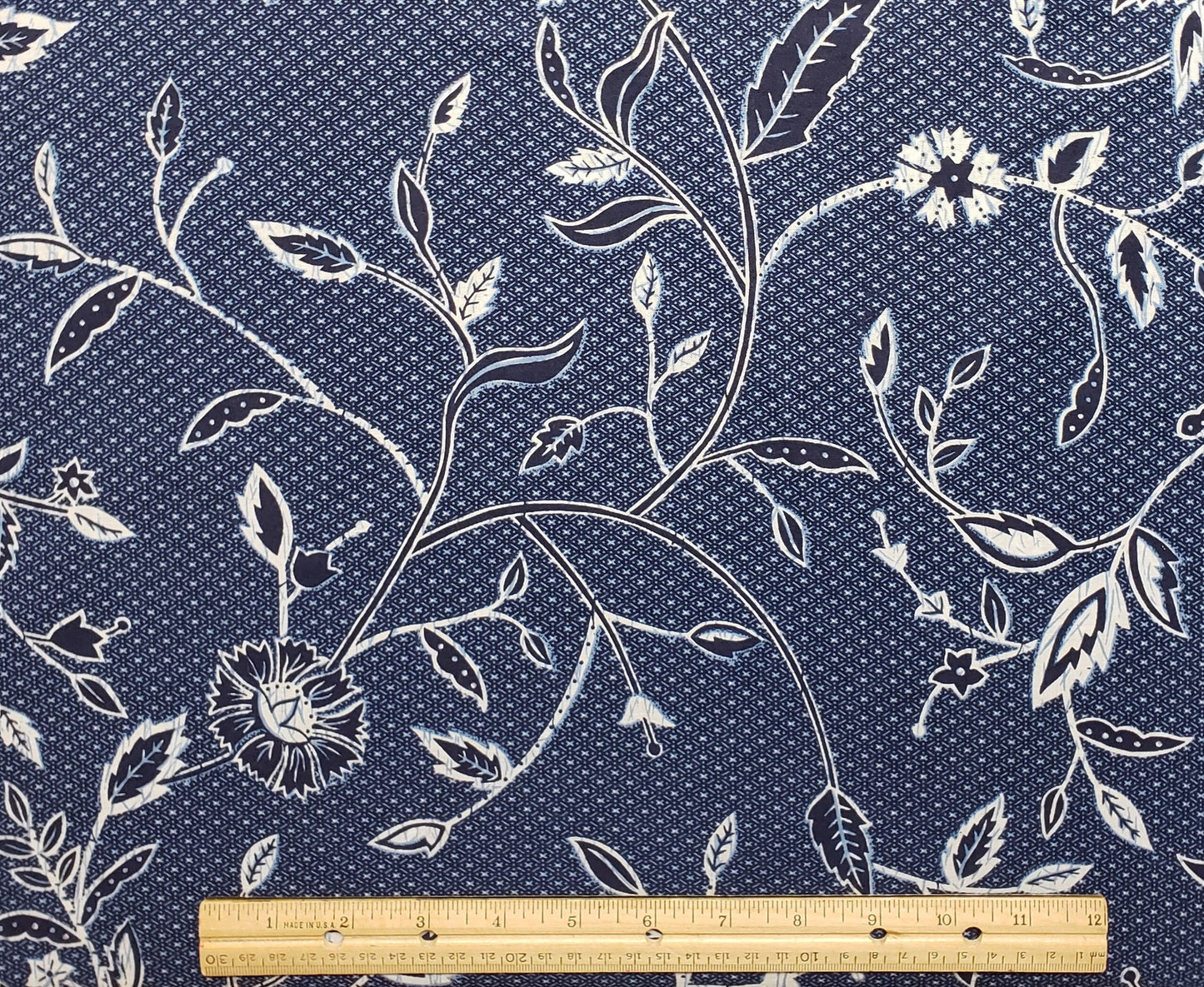 Wamsutta OTC -  Medium Blue Fabric / White / Dark Blue / Leaf / Flower / Vine Print