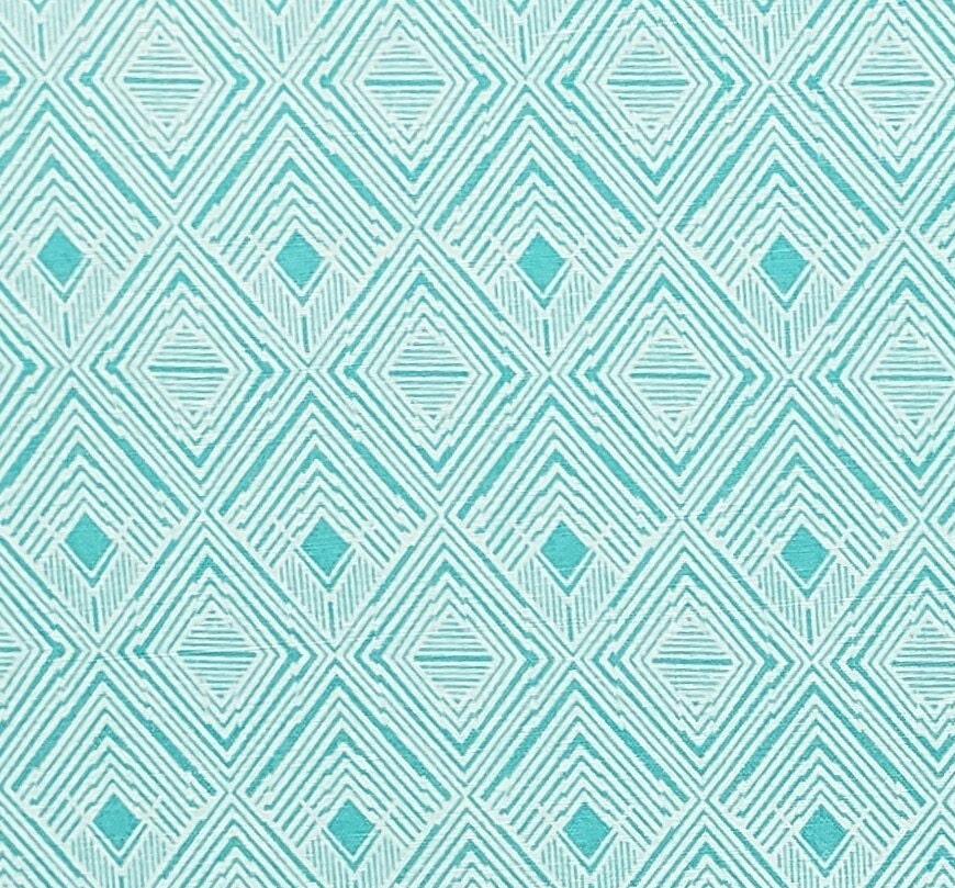 JoAnn Fabric - Keepsake Calico - Aqua Fabric / White Geometric Diamond Print