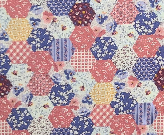 A VIP Cranston Print Works - Mini Hexigon Allover Print Cheater Cloth Fabric / Vintage Style / Rose / Maroon / Blue / White / Lavender