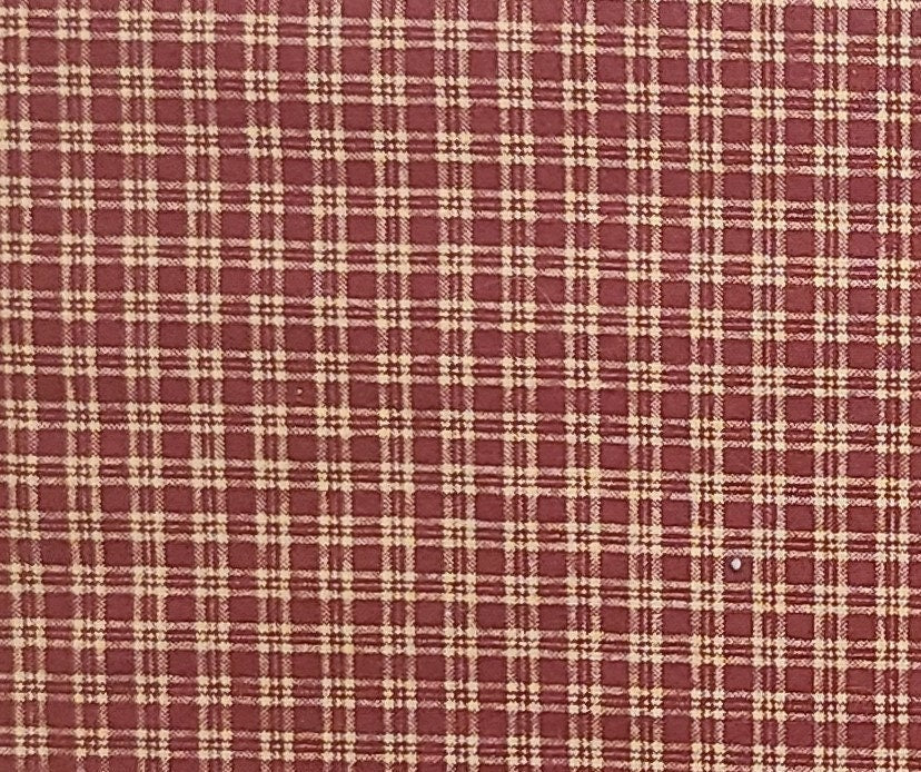 EOB - Maroon / Tan Plaid Fabric - Selvage to Selvage Print