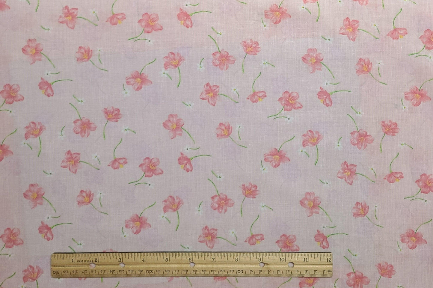 Pale Pink Fabric / Pink Scattered Flower Print / Flower Silhouette - Selvage to Selvage Print