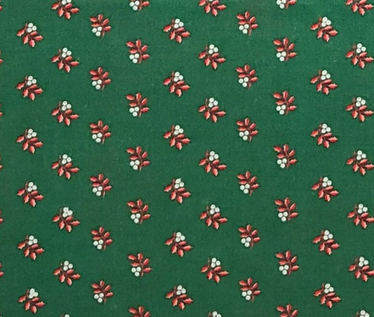 A VIP Cranston Print Works - Green Fabric / Red Leaf and White Berry Christmas Print