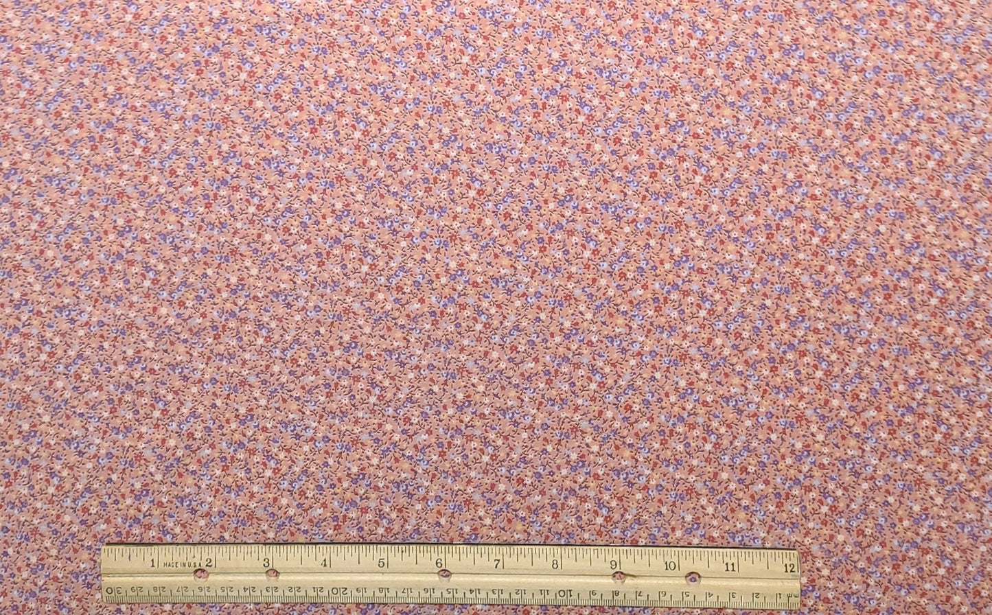 A VIP Print Cranston Print Works Company - Light Coral Fabric / Red, Light Purple and Lavender Ditsy Flower Print