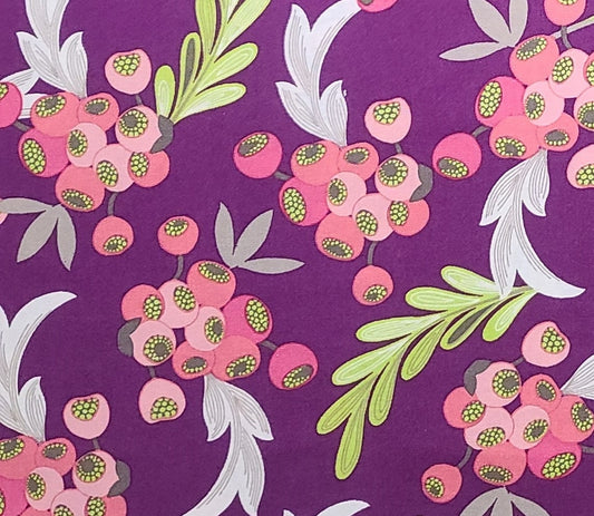 2011 Brother Sister Design Studio - Bright Plum Fabric / Large Pink Berry Print / Green / White / Taupe Leaves