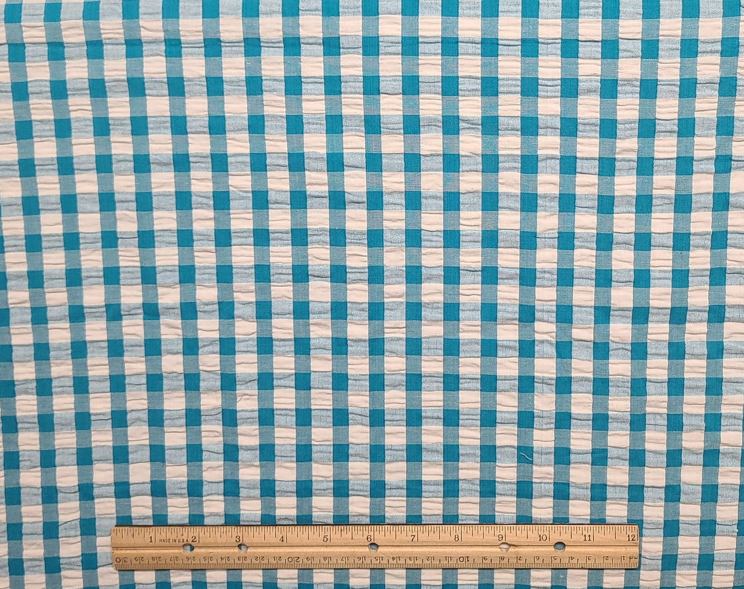 CRINKLE COTTON / SEERSUCKER - Teal and White Gingham - Selvage to Selvage Print