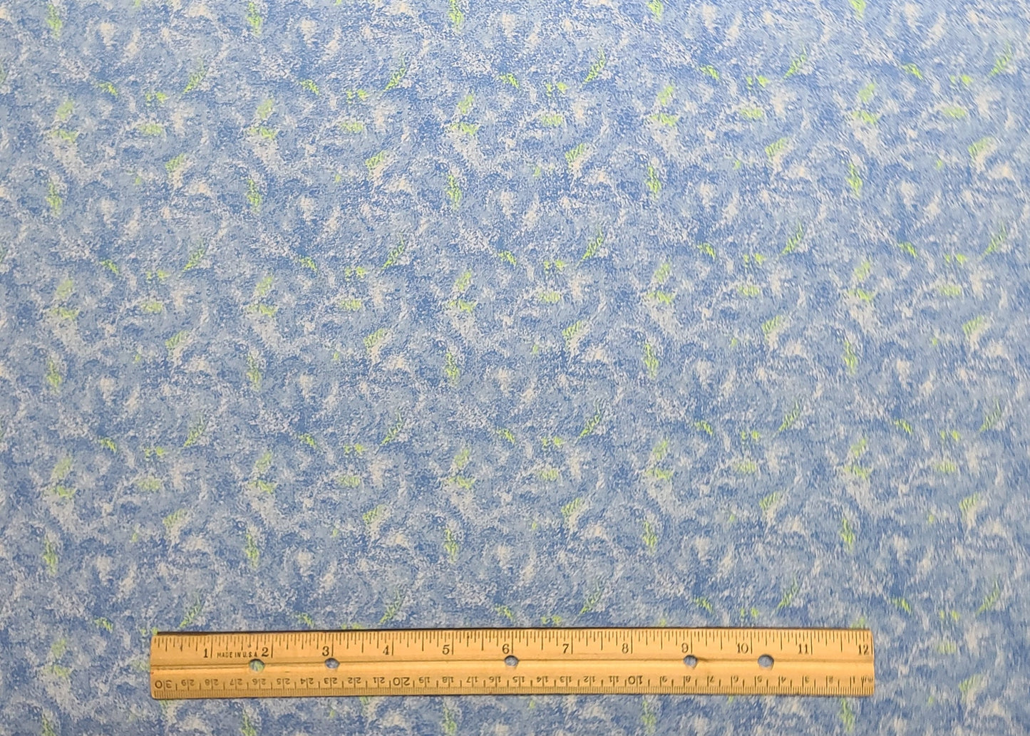 Medium Blue / White / Highlighter Green "Sponged" Fabric - Selvage to Selvage Print