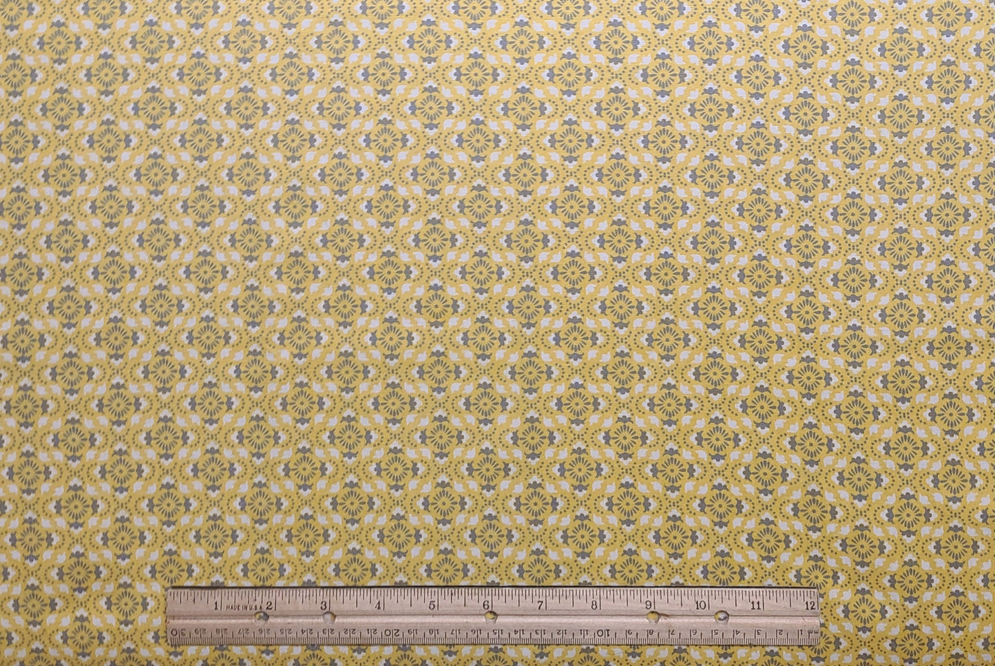 Designed and Produced Exclusively for Joann Fabric and Craft Stores - Yellow Fabric / White and Gray Medallion Print