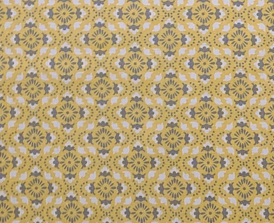 Designed and Produced Exclusively for Joann Fabric and Craft Stores - Yellow Fabric / White and Gray Medallion Print