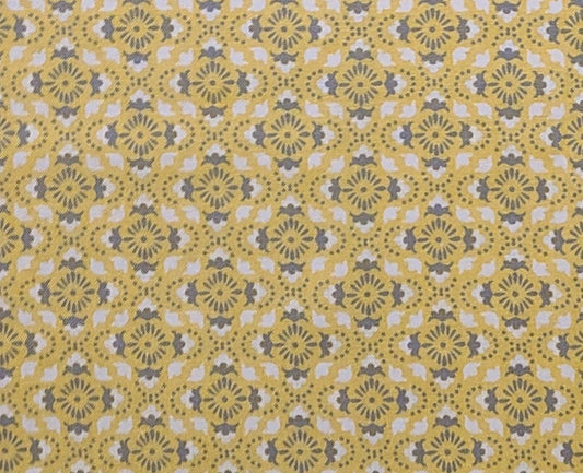 Designed and Produced Exclusively for Joann Fabric and Craft Stores - Yellow Fabric / White and Gray Medallion Print