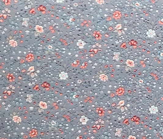 VIP Print Cranston Printworks Company - Dark Gray Fabric / Floral Print in Shades of Coral, Blue and White