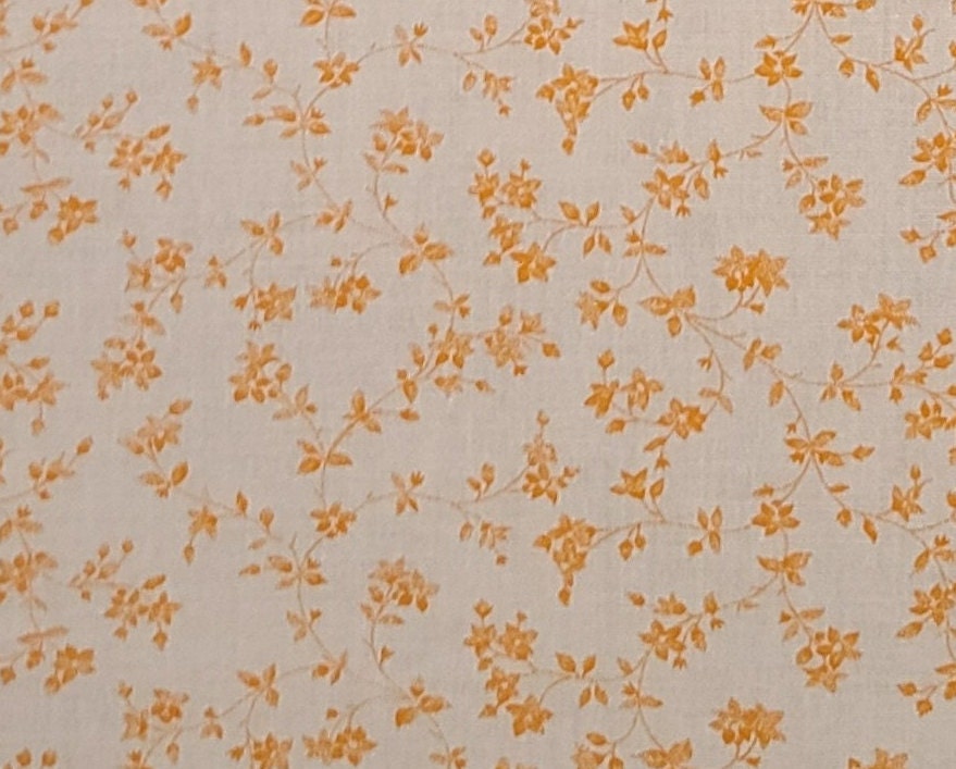 Pale Orange Fabric / Orange Flower Print - Selvage to Selvage Print