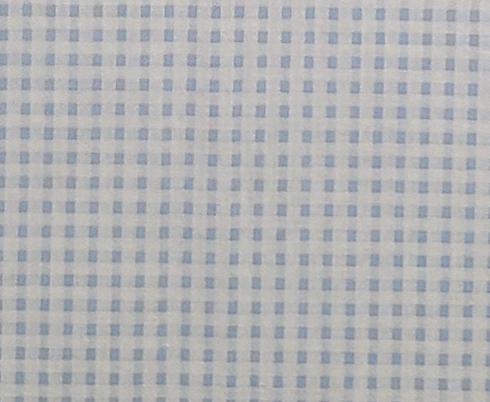 White and Pale Blue Checked Fabric - Selvage to Selvage Print