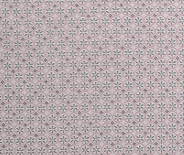 Designed and Produced Exclusively for Joann Fabric and Craft Stores - White Fabric / Pink Circle / Gray Diamond and "Flower" Print