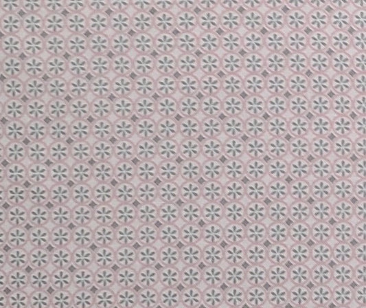 Designed and Produced Exclusively for Joann Fabric and Craft Stores - White Fabric / Pink Circle / Gray Diamond and "Flower" Print