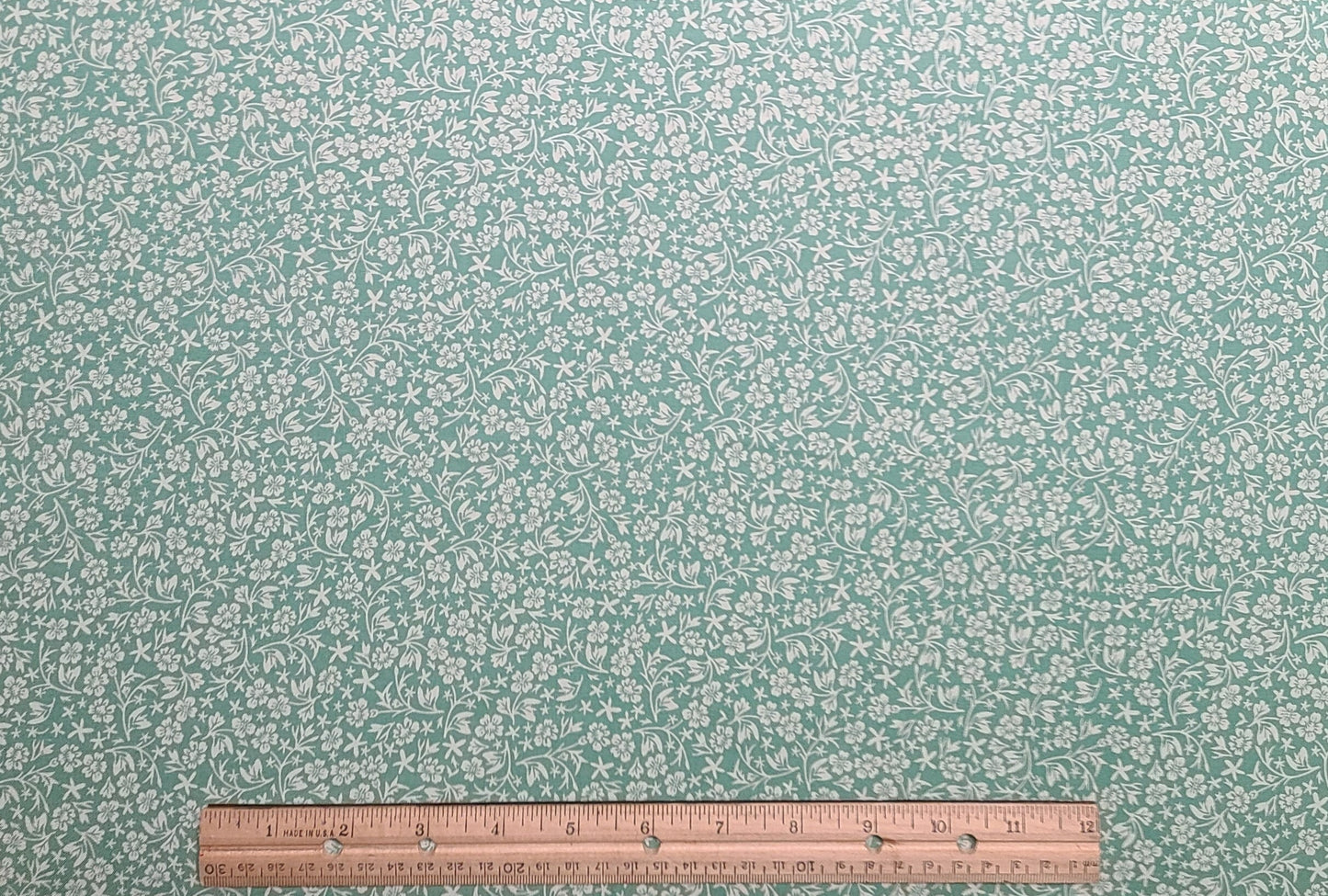 Designed and Produced Exclusively for Joann Fabric and Craft Stores - Mint Green Fabric / Soft White Ditsy Flower Print