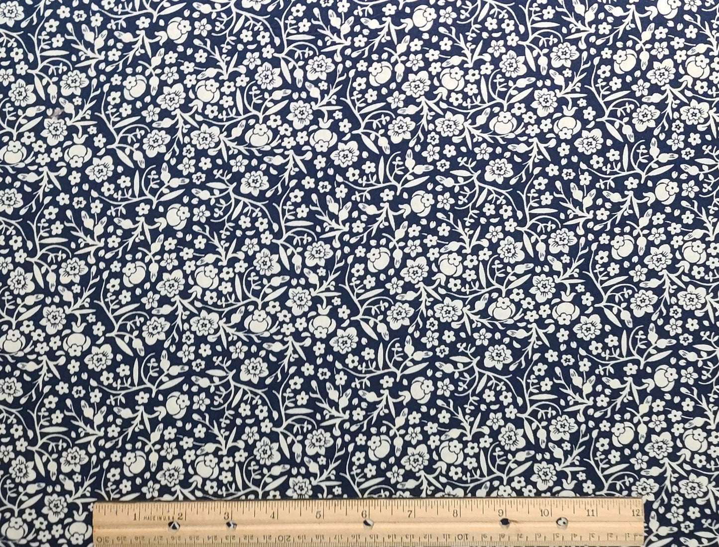 Designed and Produced Exclusively for Joann Fabric and Craft Stores - Dark Blue Fabric / Soft White Flower Print