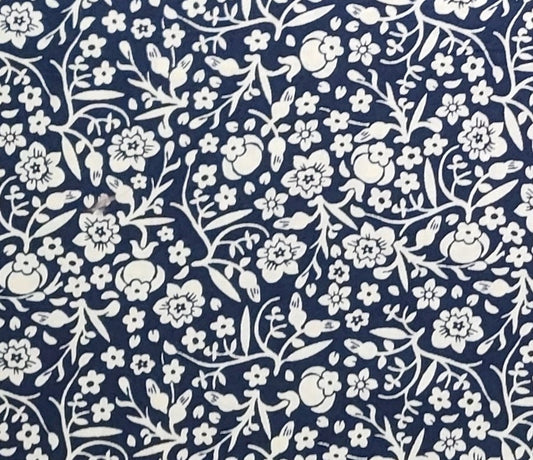 Designed and Produced Exclusively for Joann Fabric and Craft Stores - Dark Blue Fabric / Soft White Flower Print