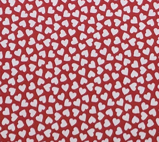 EOB - Sweet Hearts by Patty Reed Designs 2006 for Fabric Traditions - Dark Red Fabric / White Scattered Heart Print / Allover Silver Glitter