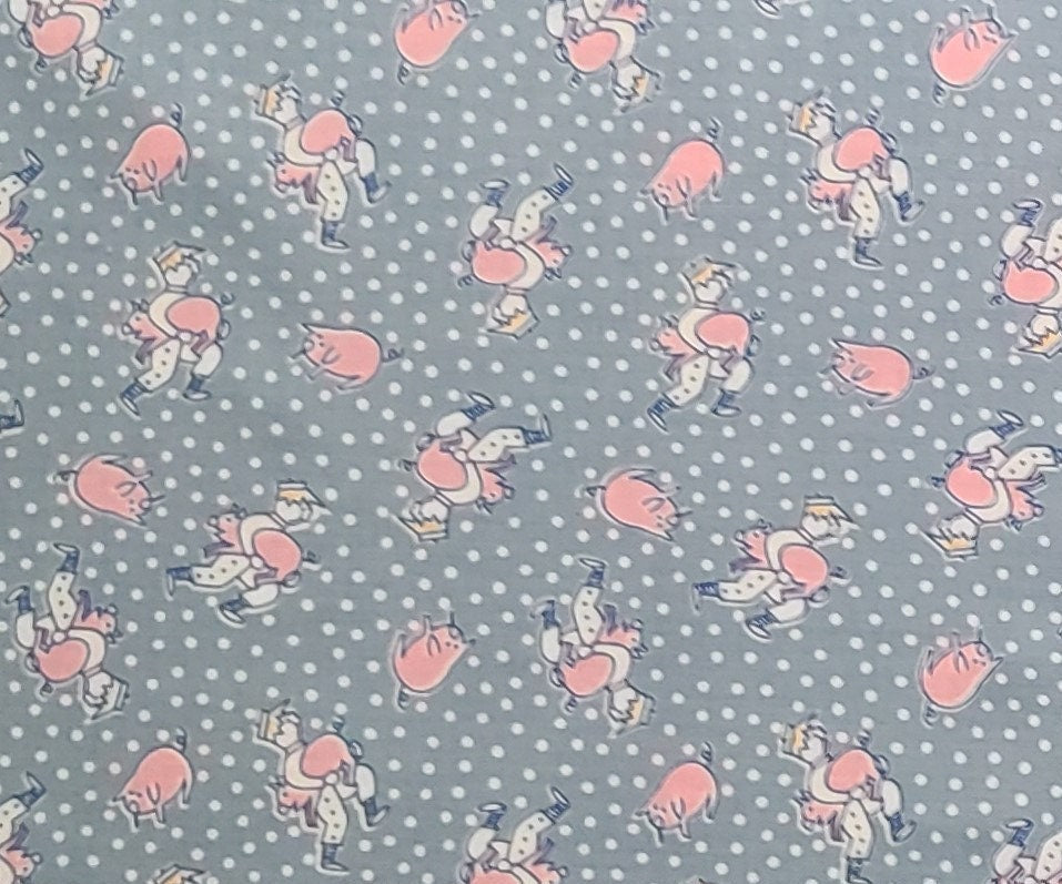 Just Makin' Conversation by Maywood Studio EESCO - Blue-Gray Fabric / White Polka Dot / Vintage Farmer and Pig Print