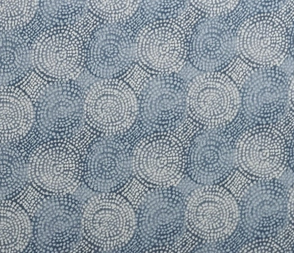 Multi-Tone Light Denim Blue Fabric / Circular Mosaic Print - Selvage to Selvage Print