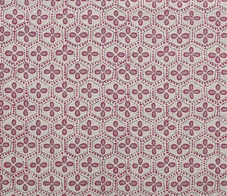 Designed and Produced Exclusively for Joann Fabric and Craft Stores - White Fabric / Bright Pink and Gray Retro Flower and Hexigon Print