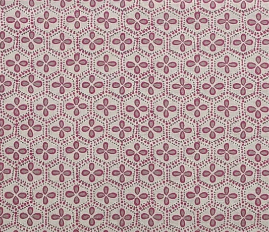 Designed and Produced Exclusively for Joann Fabric and Craft Stores - White Fabric / Bright Pink and Gray Retro Flower and Hexigon Print