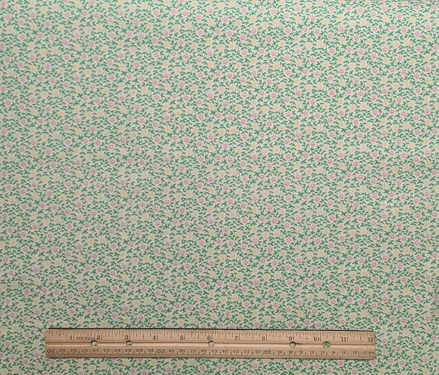 Fabric Traditions 1996 #2481 - White Fabric / Pink and Yellow Flower Print / Bright Green Leaves