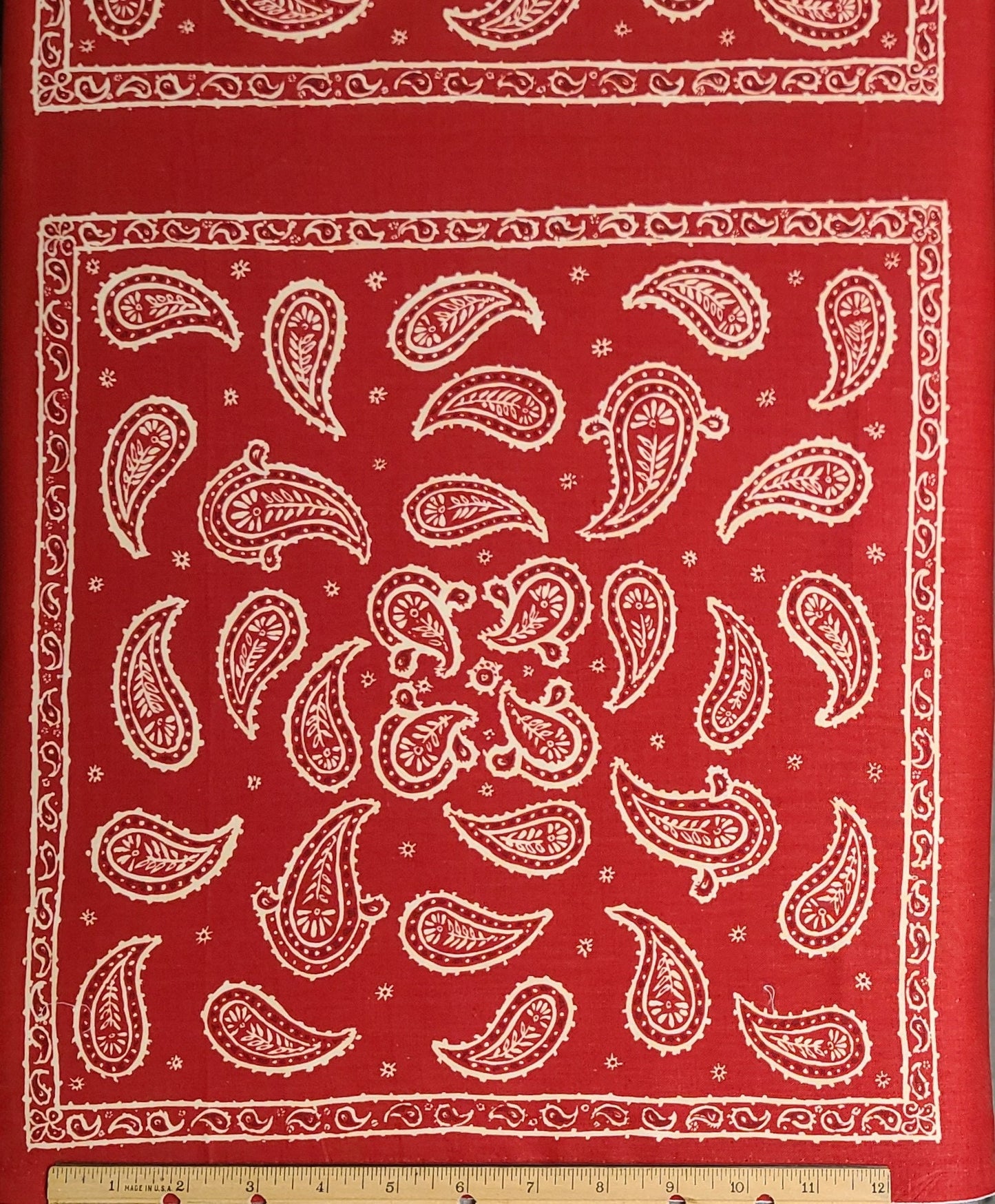 Red Fabric / Bandana Print Blocks / White Paisley