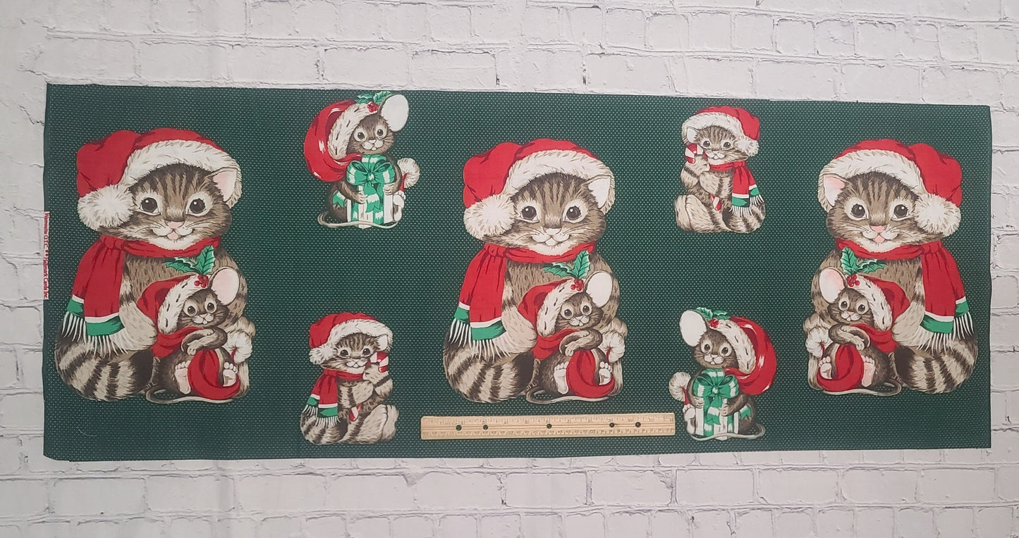 Wamsutta OTC - Dark Green Fabric with White Pindot / Santa Cat and Mouse Print