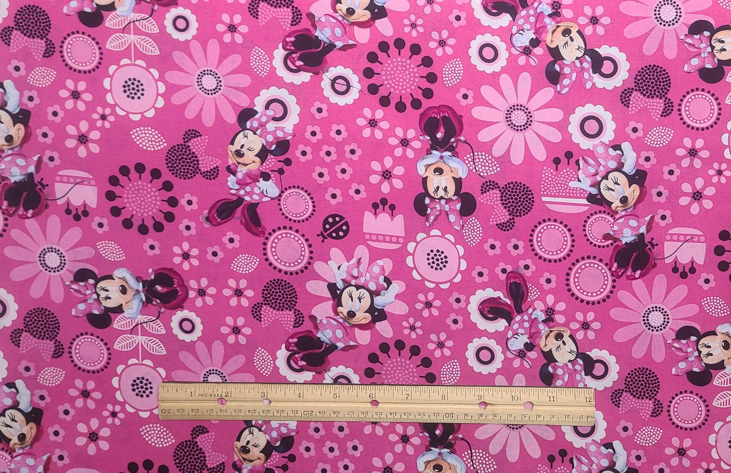 CP 52085 Minnie Allover Disney for Springs Creative Product Group 2014 - Bright Pink Fabric / Pink, Black, White Flower Print / Minnie Mouse