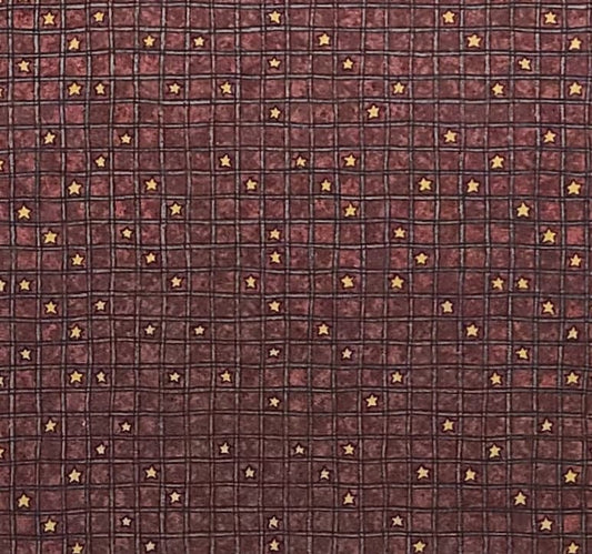 Moda Fabrics by Deb Strain 1997 - Dark Wine Tonal Fabric / Hunter Green Tonal Check / Gold Star Print