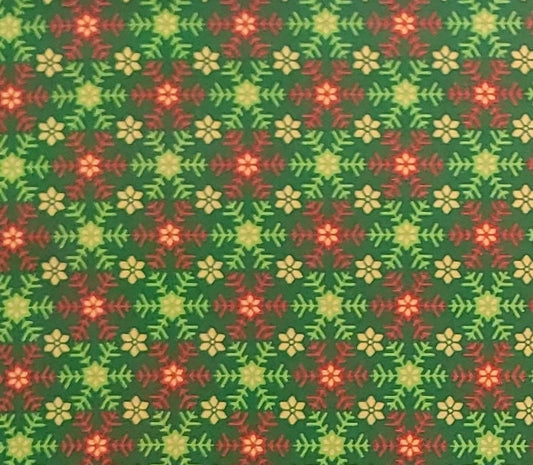 2018 Larry Hersbergert Art of Magic and Light Art 2 Licensed for QT Fabrics - Green Fabric / Green, Red and Gold Snowflake Print