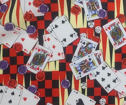 CP 37539 Game Time Concord House - Red and Black Checkerboard Fabric / Playing Cards, Chips and Dice Print