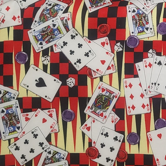 CP 10549 Board Game - Red, Black, Yellow Backgammon and Red and Black Checkboard Fabric / Playing Cards, Chips and Dice