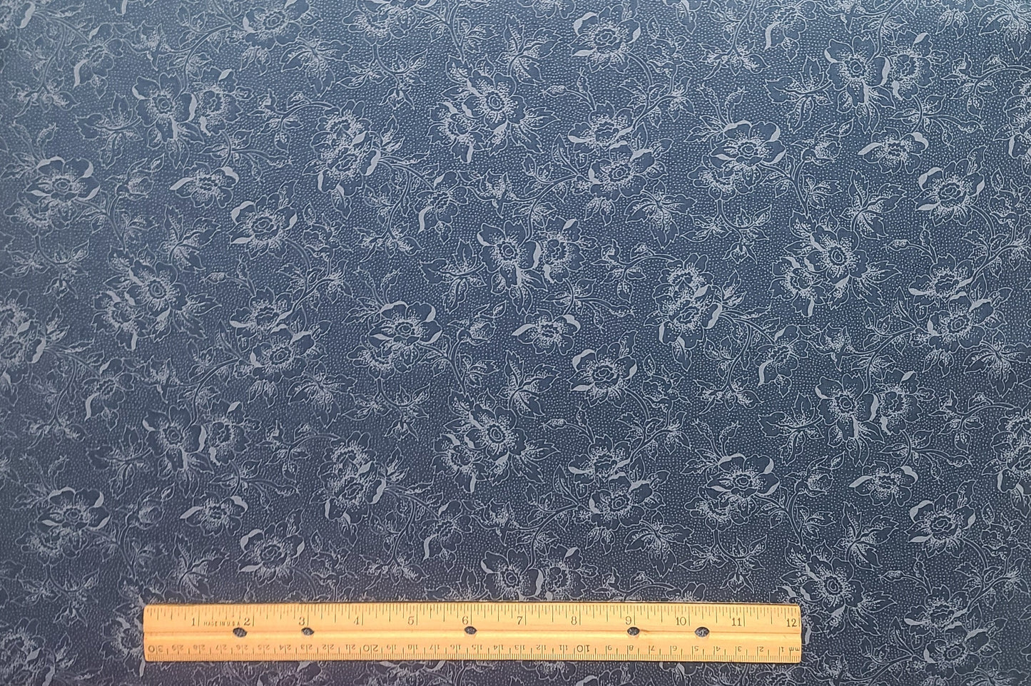 Fabric Country - Dark Colonial Blue Fabric / Tone-on-Tone Flower Print