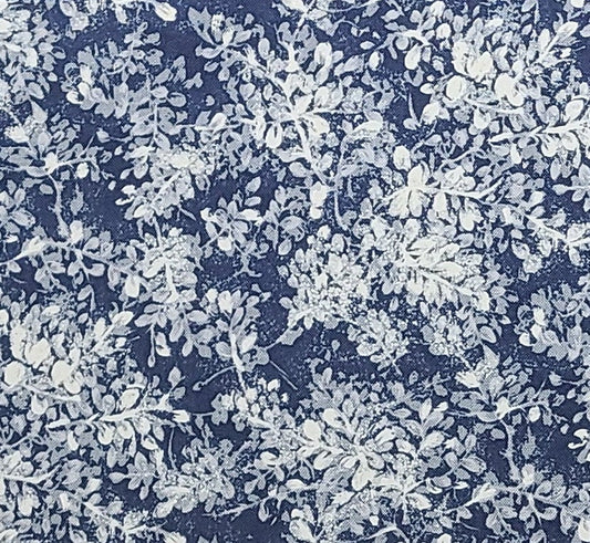 Floribunda by Barbara Engelking and Claudia Clark for Fabri-Quilt, Inc. - Dark Blue Fabric / White and Pale Blue Pattern