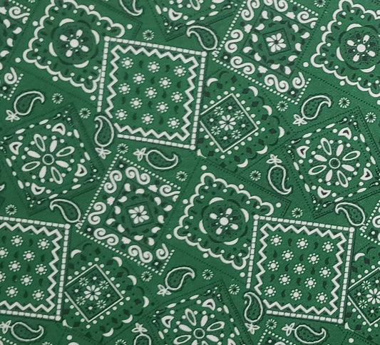 Marshall Dry Goods Co Blazing Bandana - Green, White and Black Bandana Print Fabric - Selvage to Selvage Print