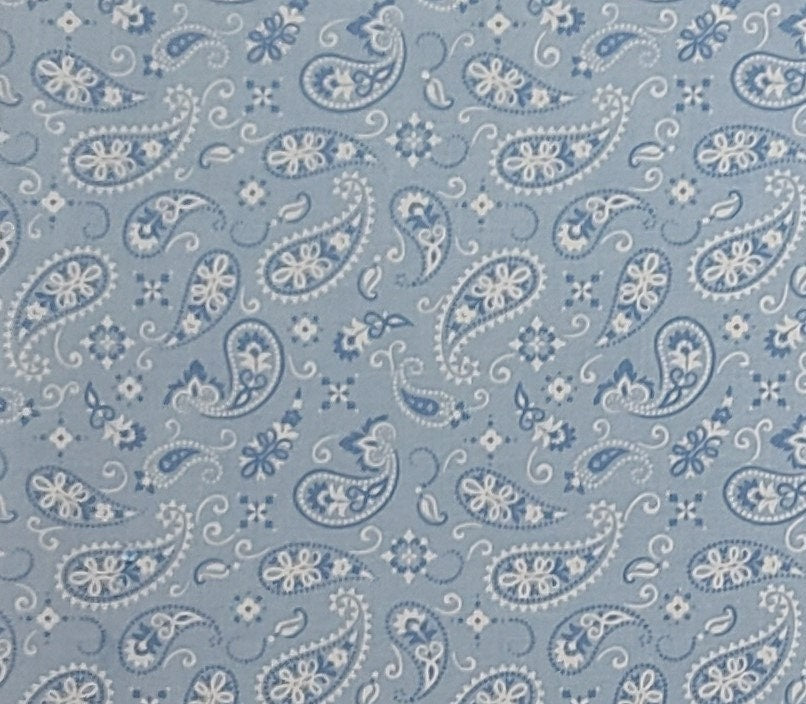 Marshall Dry Goods Co Blazing Bandana - Pale Blue Paisley "Bandana Style" Print Fabric - Selvage to Selvage Print