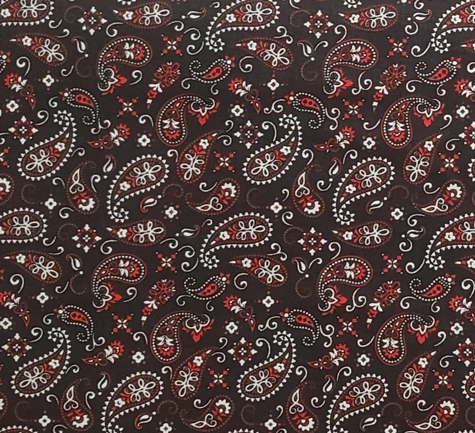 EOB - Marshall Dry Goods Co Blazing Bandana - Black, White and Red Paisley "Bandana Style" Print Fabric - Selvage to Selvage Print