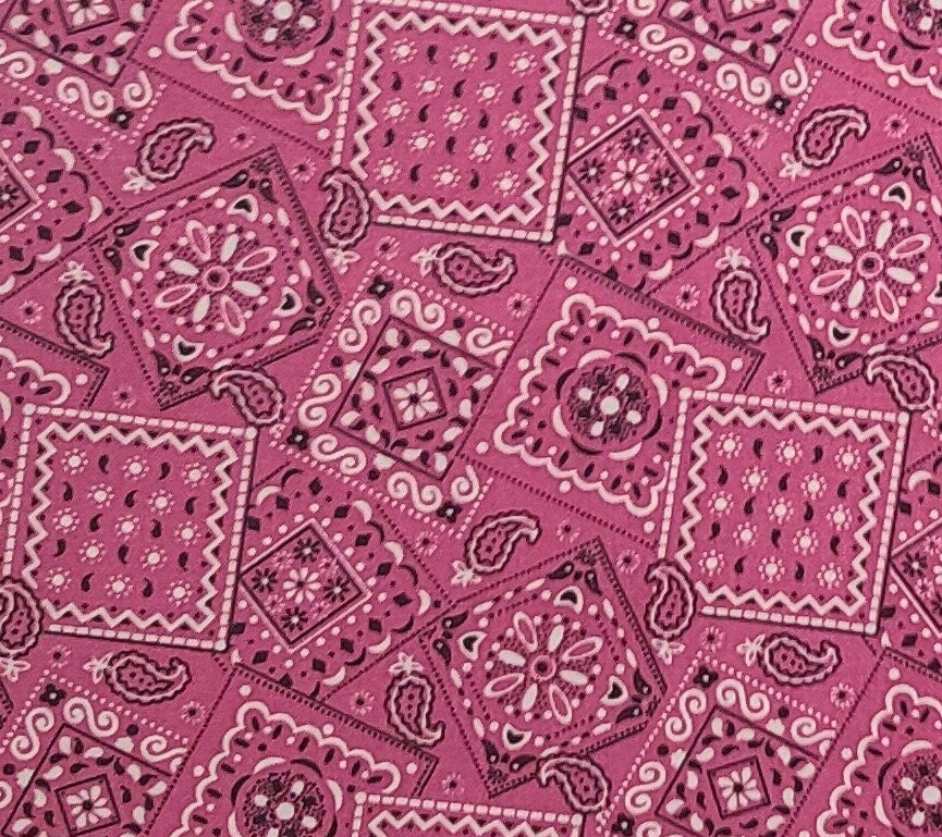 Marshall Dry Goods Co Blazing Bandana - Bubble Gum Pink, White and Black Bandana Print Fabric - Selvage to Selvage Print